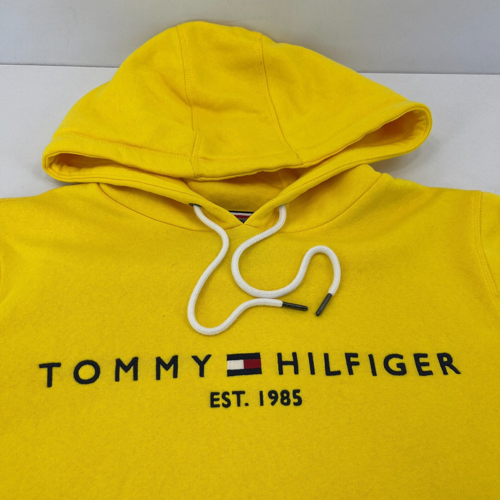 Tommy Hilfiger Mens Bright Yellow Embroidered Hoodie Sweater size XL Cotton