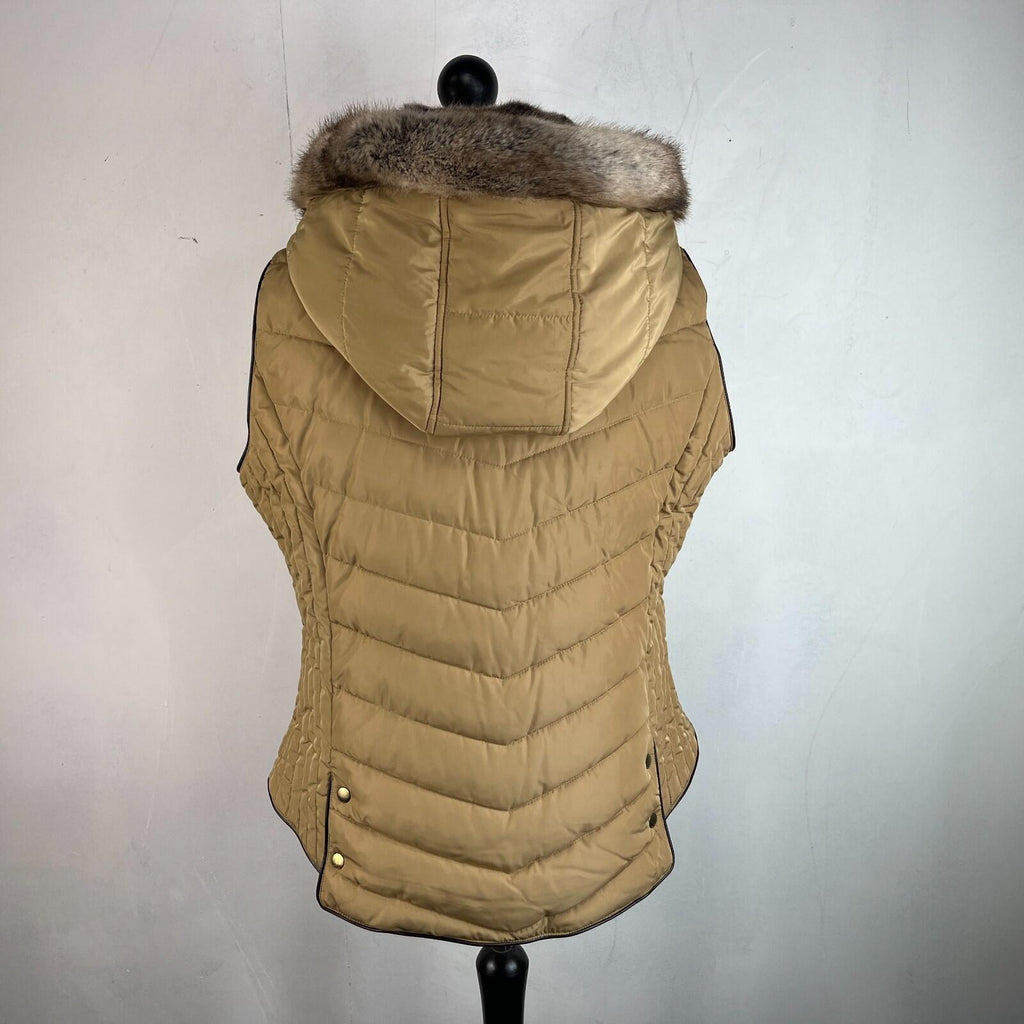 Joules Warm Welcome Collection Quilted Gilet with Faux Fur Collar Brown size 20