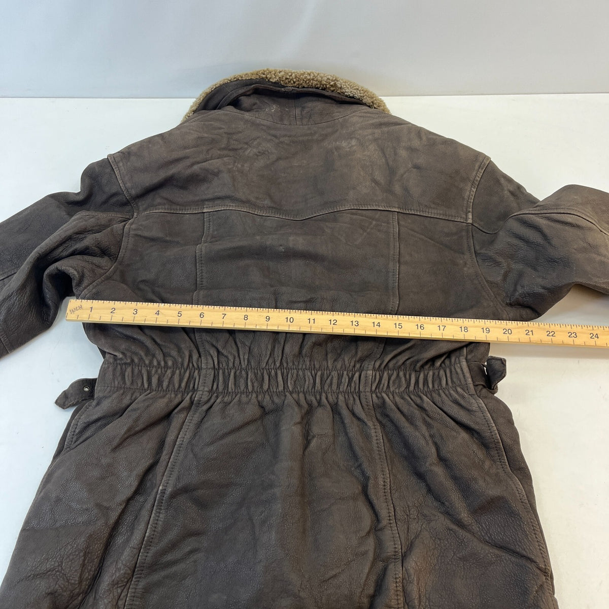 Saki Women’s Brown Leather Aviator Jacket Shearling Collar Insulated size 36