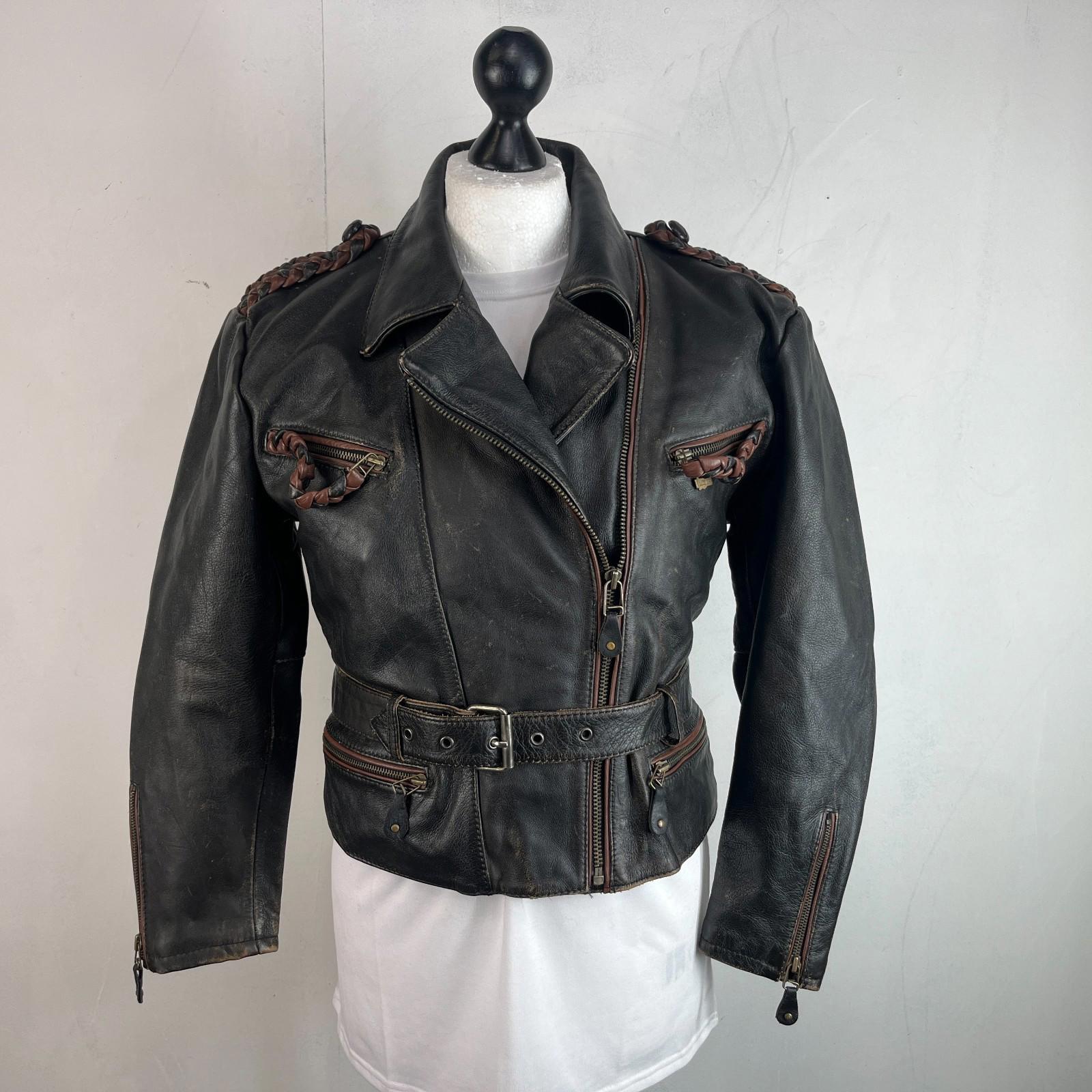 Vintage Louis Leather Biker Jacket Jacket Distressed Black Women's size 42