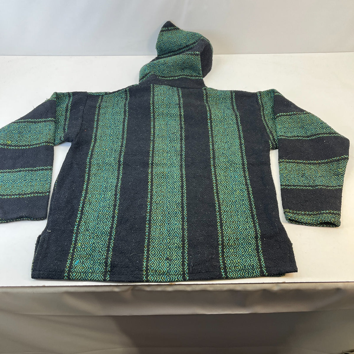 No Bad Days Mexican Baja Hoodie Pullover Hippie Festival Green Stripe Small