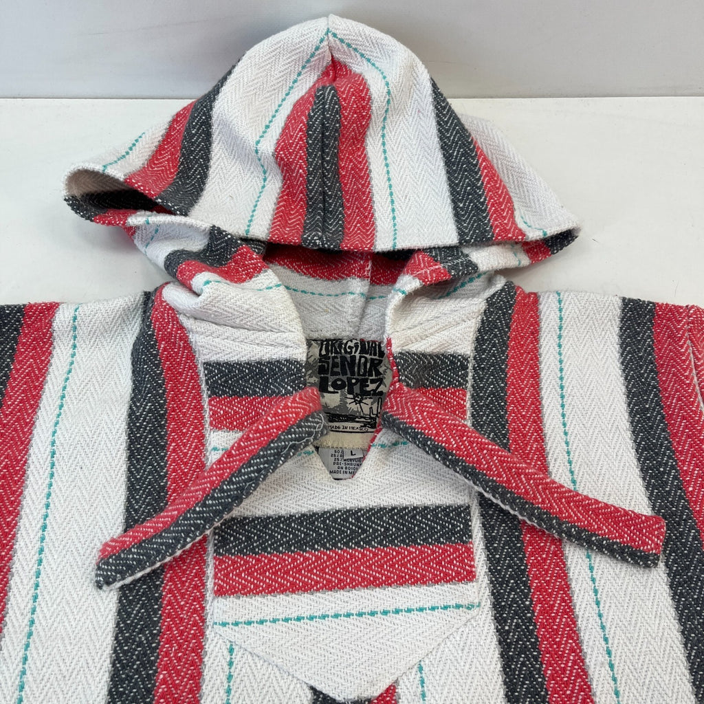Genuine Mexican Baja Hoodie Pullover Hippie Festival Pink/White size Large