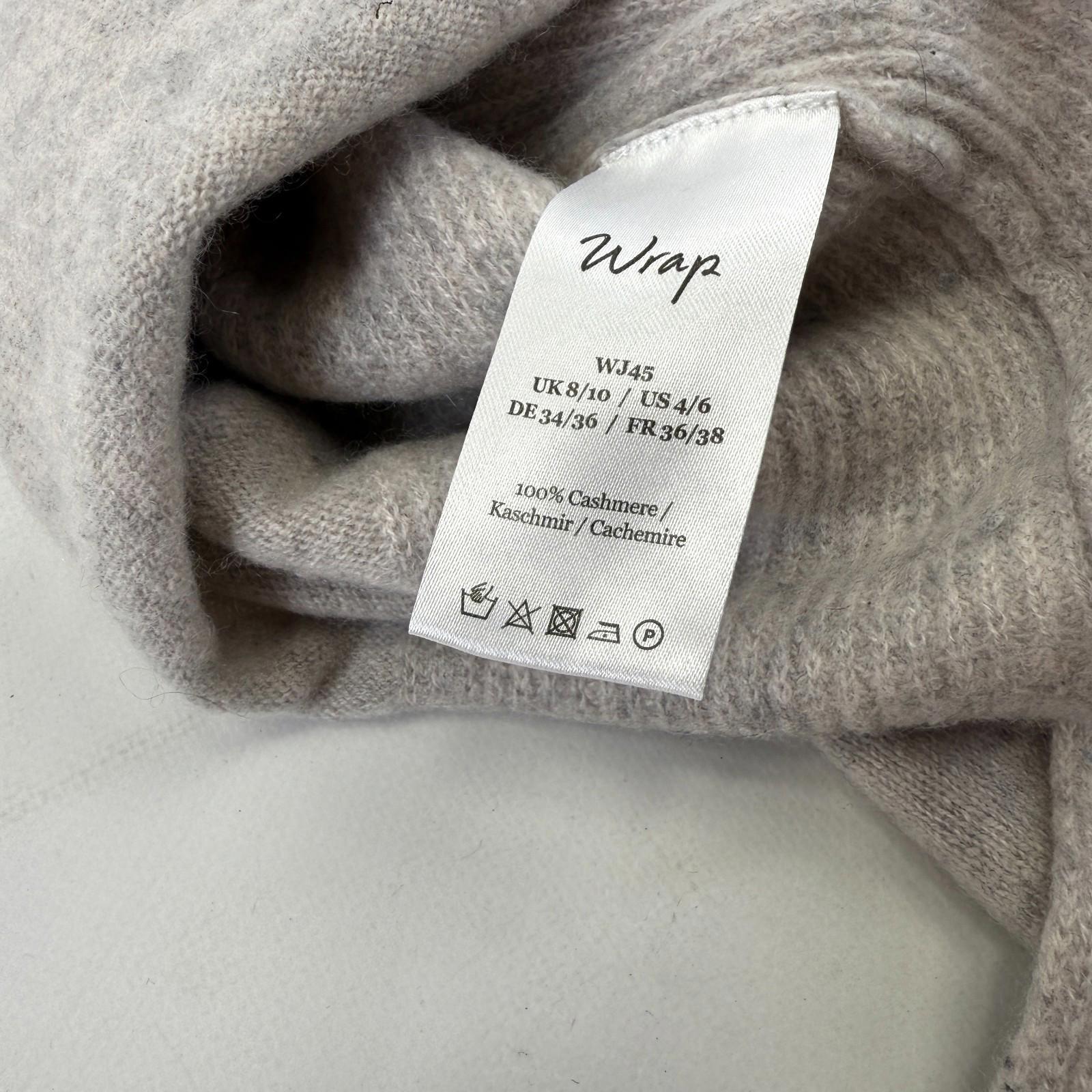Wrap 100% Cashmere V Neck Jumper Long Sleeve Grey UK size 10 Relaxed Fit