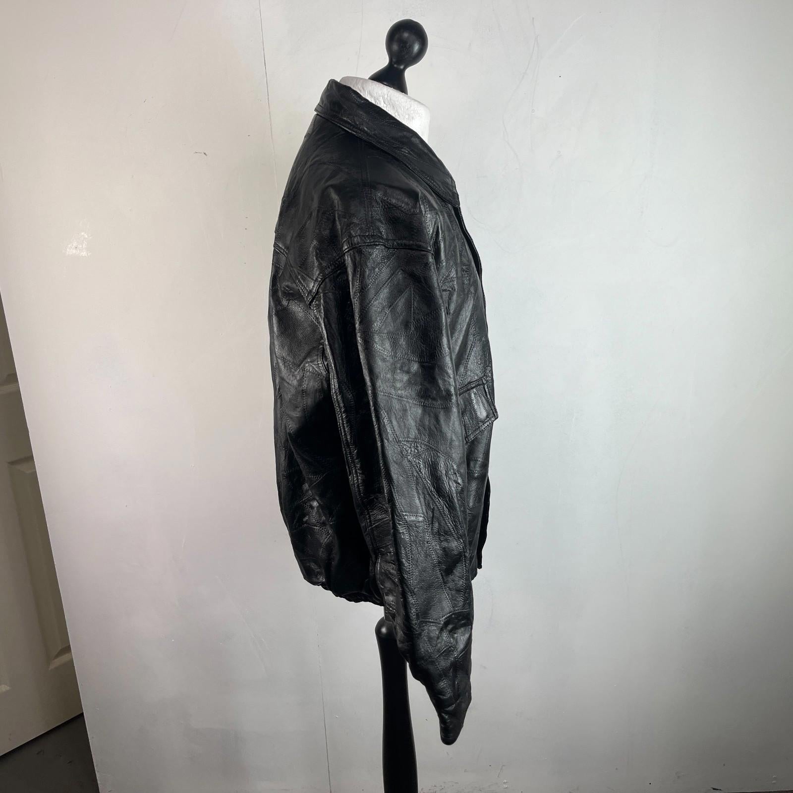 Vintage Patchwork Black Leather Bomber Jacket Men's size XL