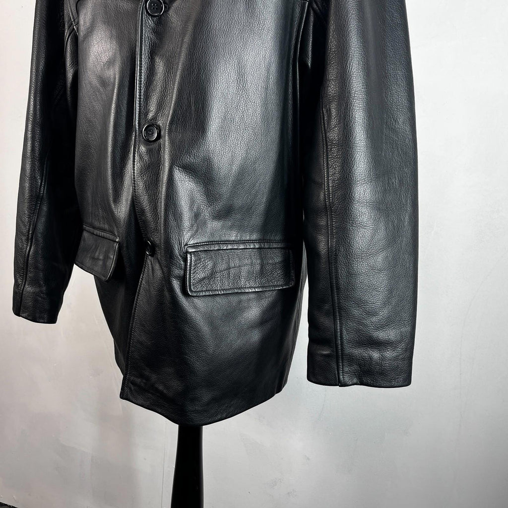 Men's Retro 100% Leather Jacket from George in Black Quilted Lined Coat