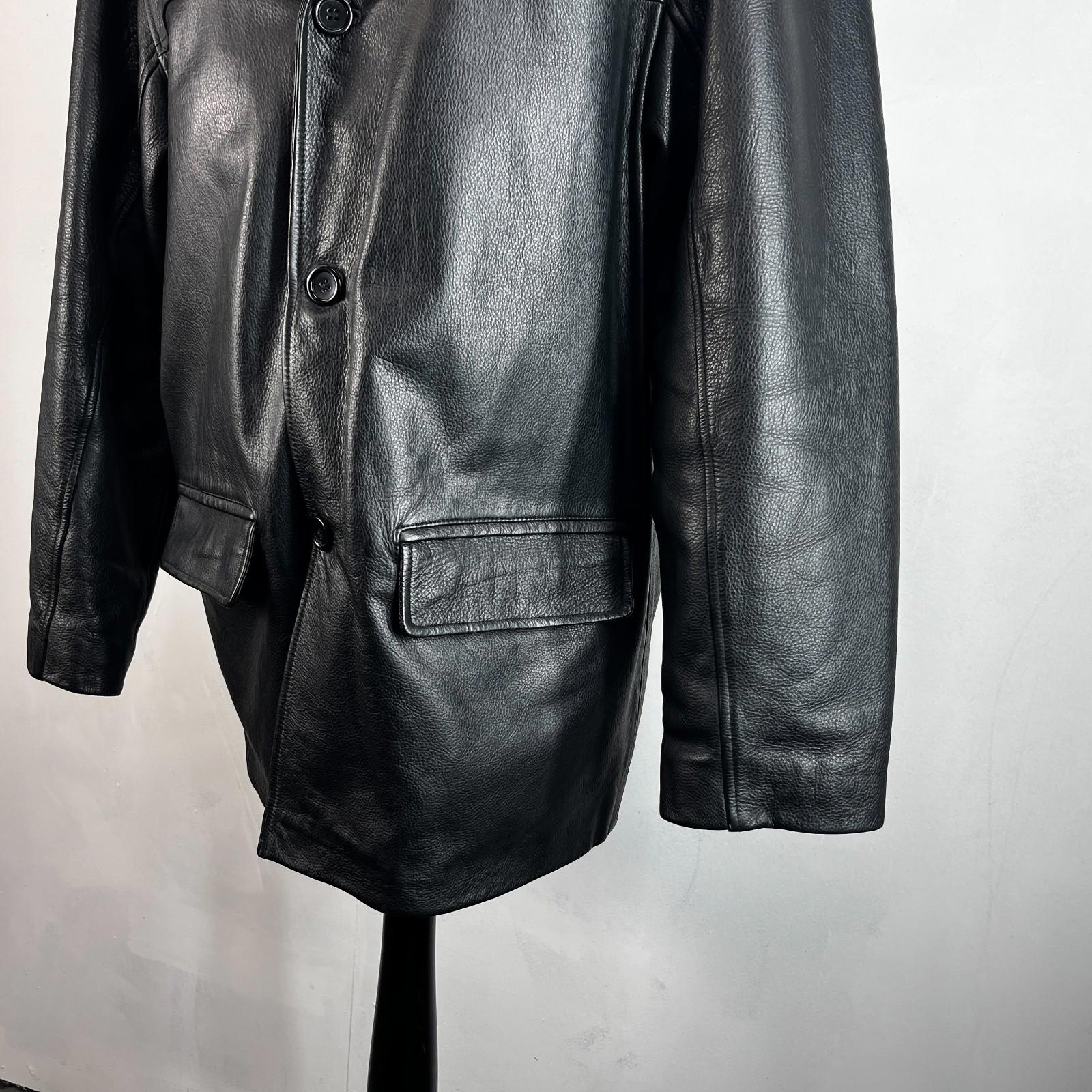 Men's Retro 100% Leather Jacket from George in Black Quilted Lined Coat