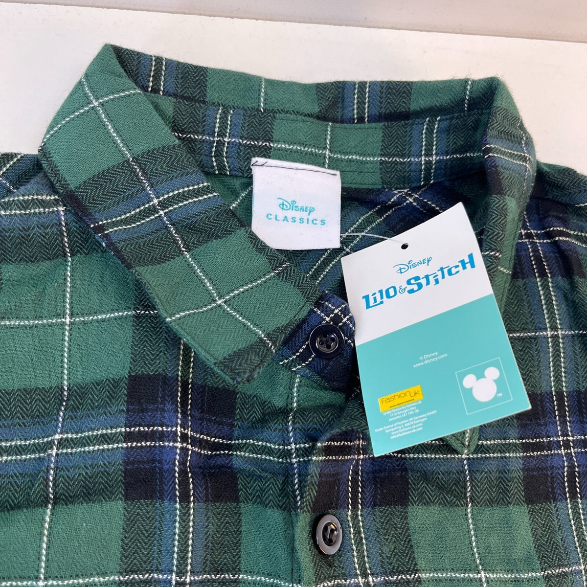 Disney Lilo & Stitch Mens "Stay Weird" Button Up Shirt Check Green Frayed Hem M