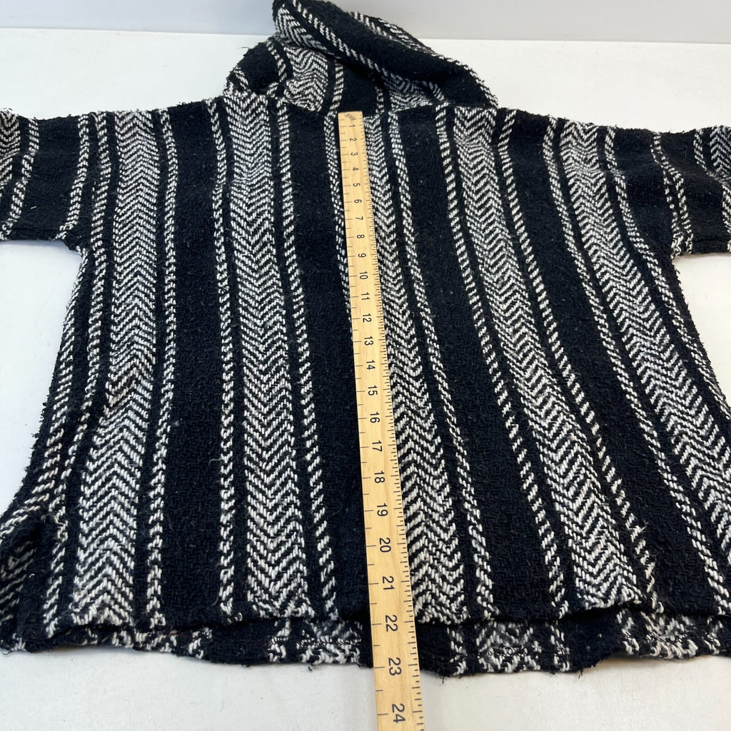 Genuine Mexican Baja Hoodie Pullover Hippie Festival White/Black Stripe size S