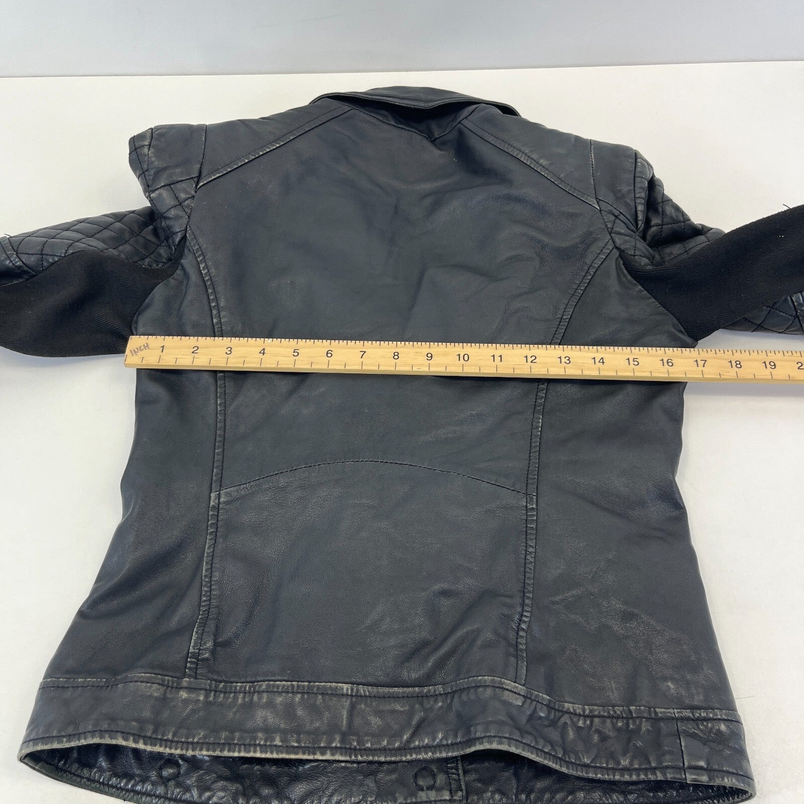 Whistles Distressed Look Leather Jacket Biker Black Boyfriend Zip Cuffs size 10
