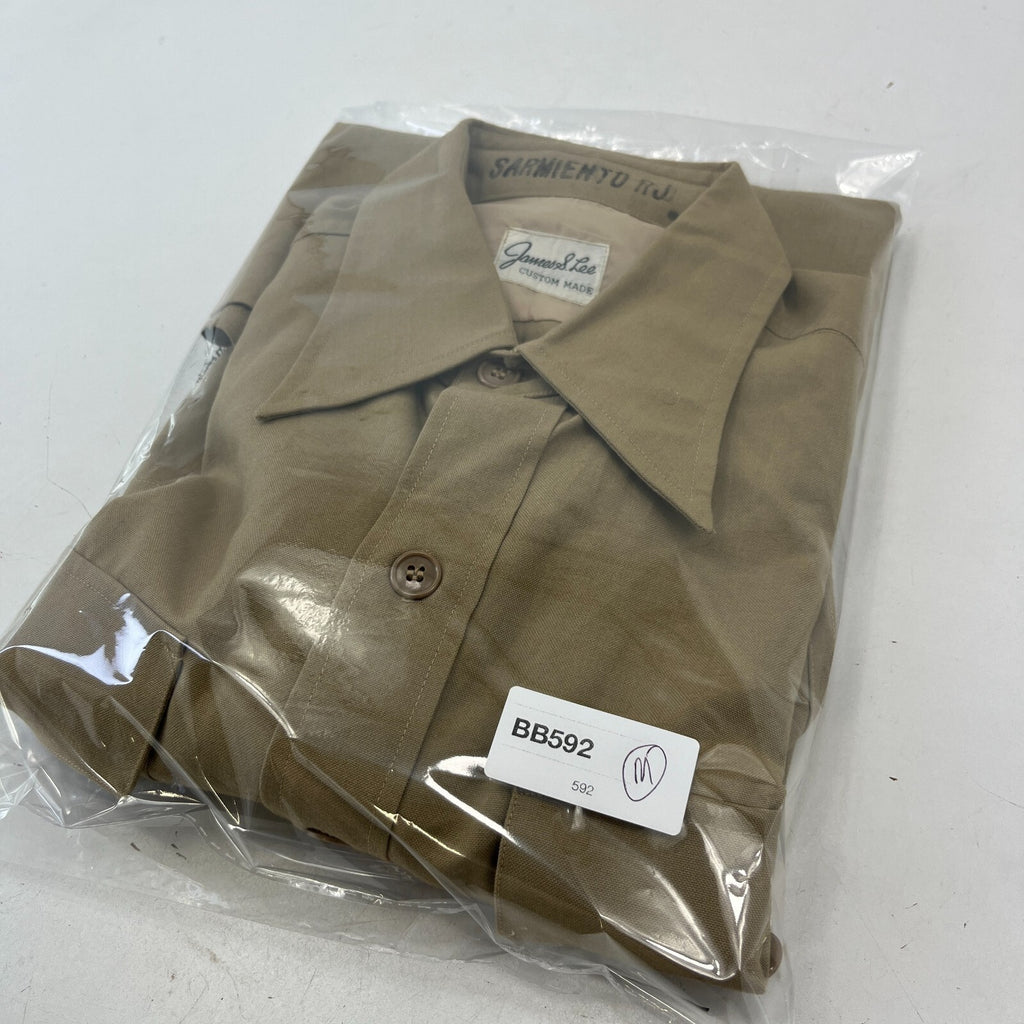Vintage American Army Military Long Sleeve Shirt Khaki Brown size M