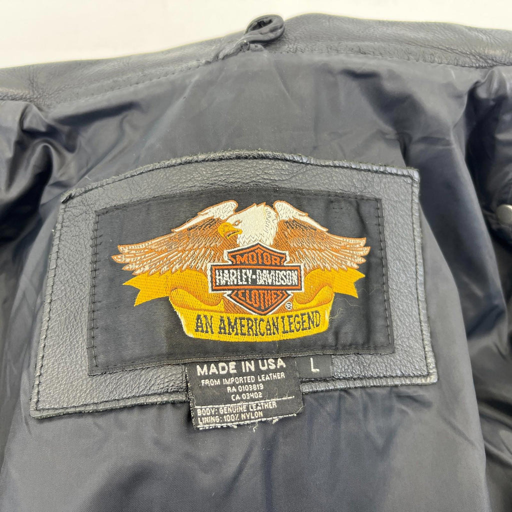 Vintage Genuine Harley Davidson Black Leather Jacket Made in USA - US size L