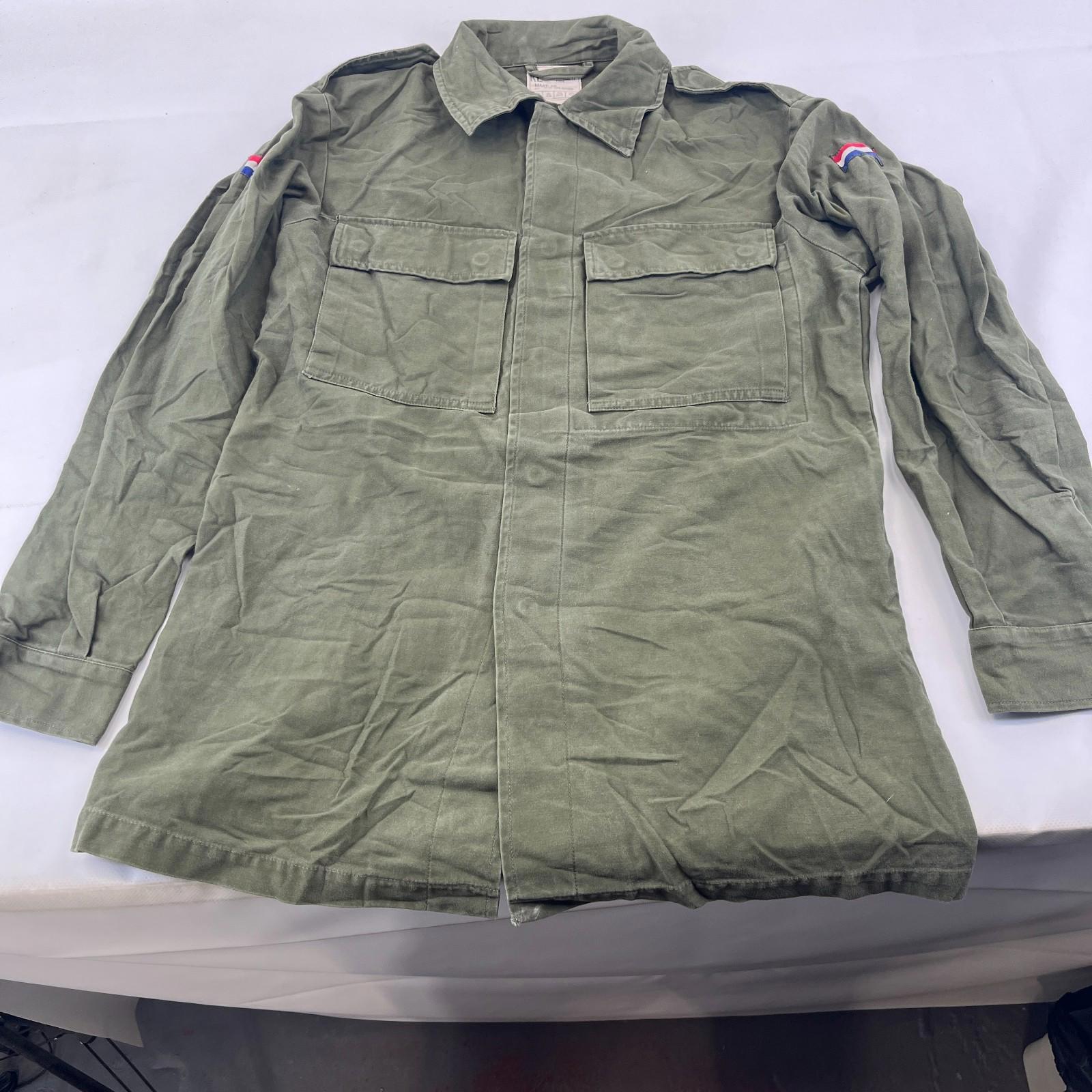 Vintage 1980s Dutch Army Shirt Green Long Sleeve Cotton Combat size Medium