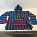 Genuine Mexican Baja Hoodie Pullover Hippie Festival Pink/Black Stripe UK size L