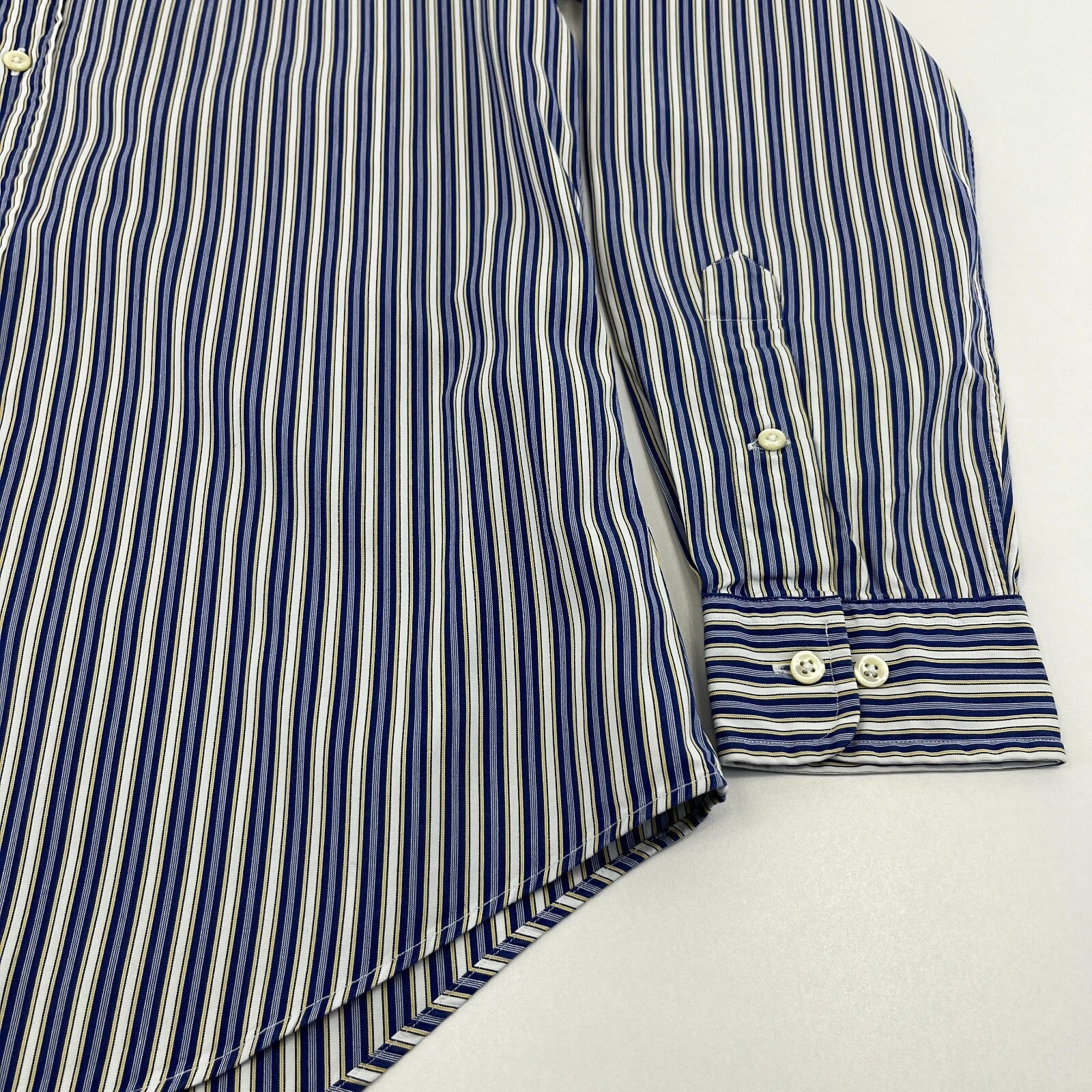 Ralph Lauren Shirt Mens 15 1/2 M Blue Pinstriped Cotton Button Up RL Pony