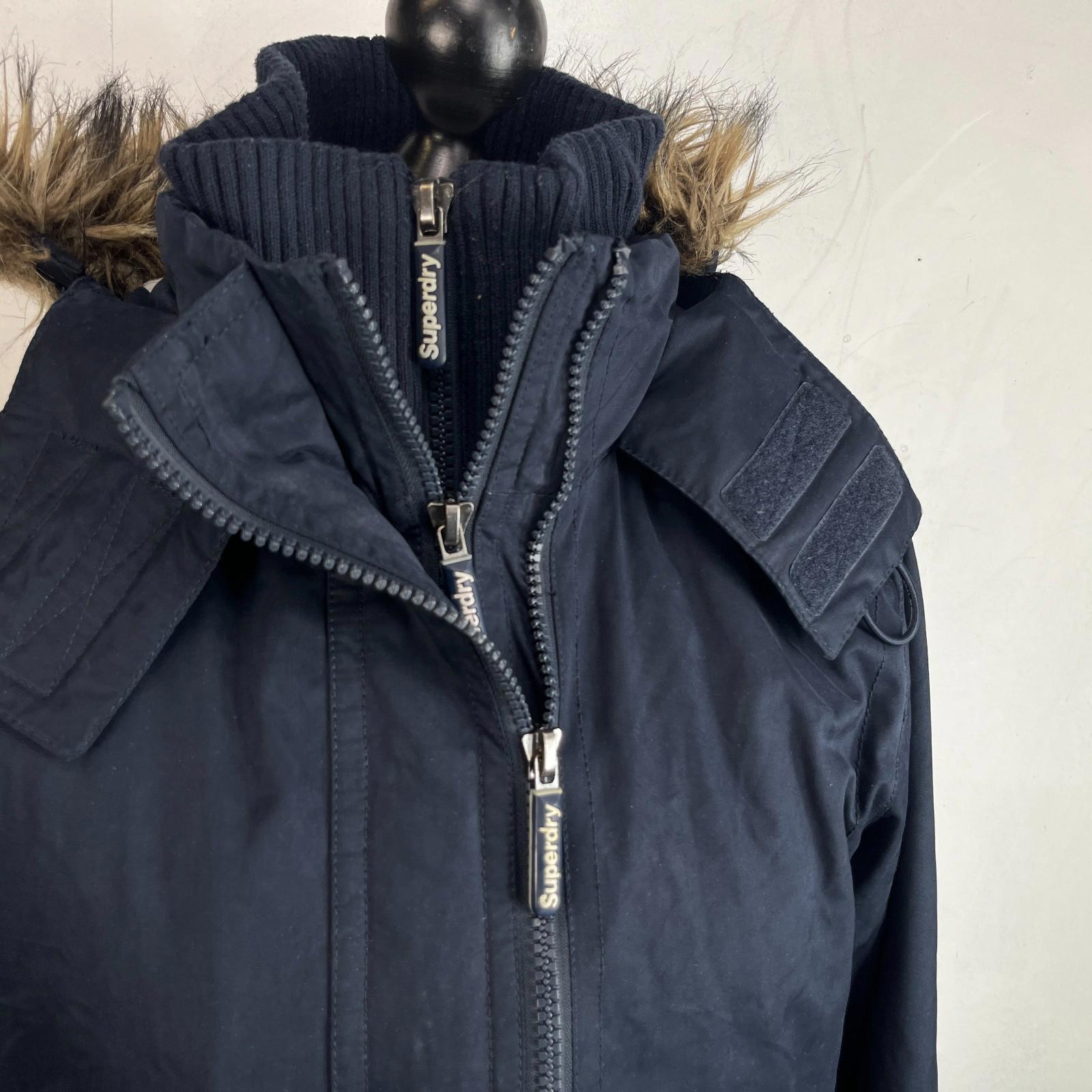 SuperDry Mens Windbomber Bomber Jacket size Large Hooded in Navy Blue Microfibre