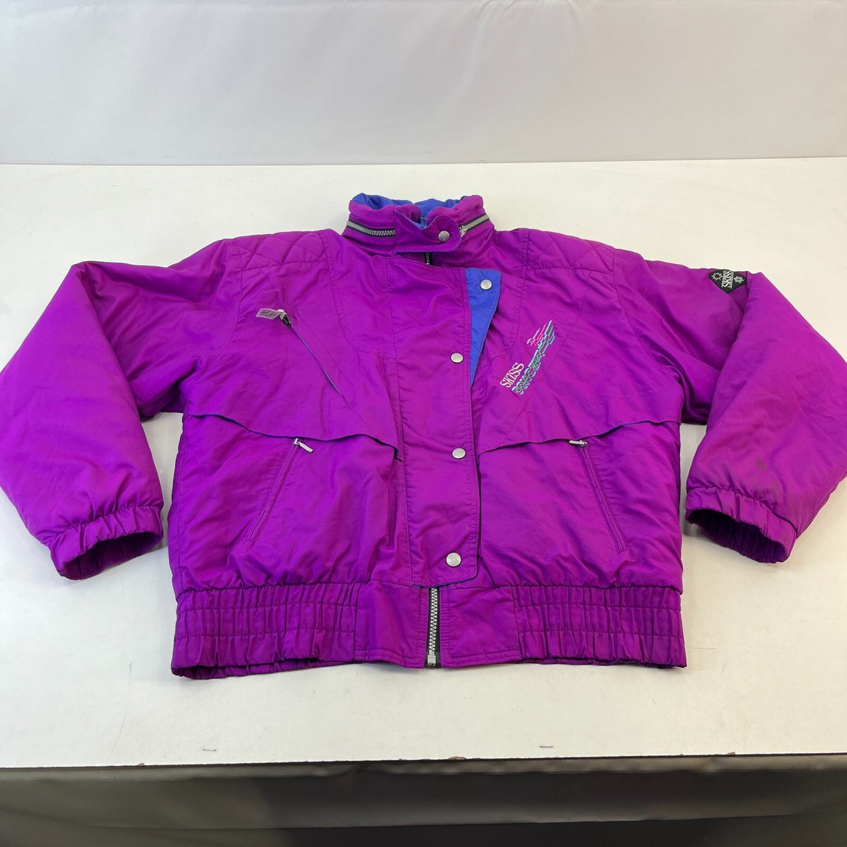 Skiss Women's Vintage Ski Jacket Made in France EU size 40 Pink & Blue - P2P 22"