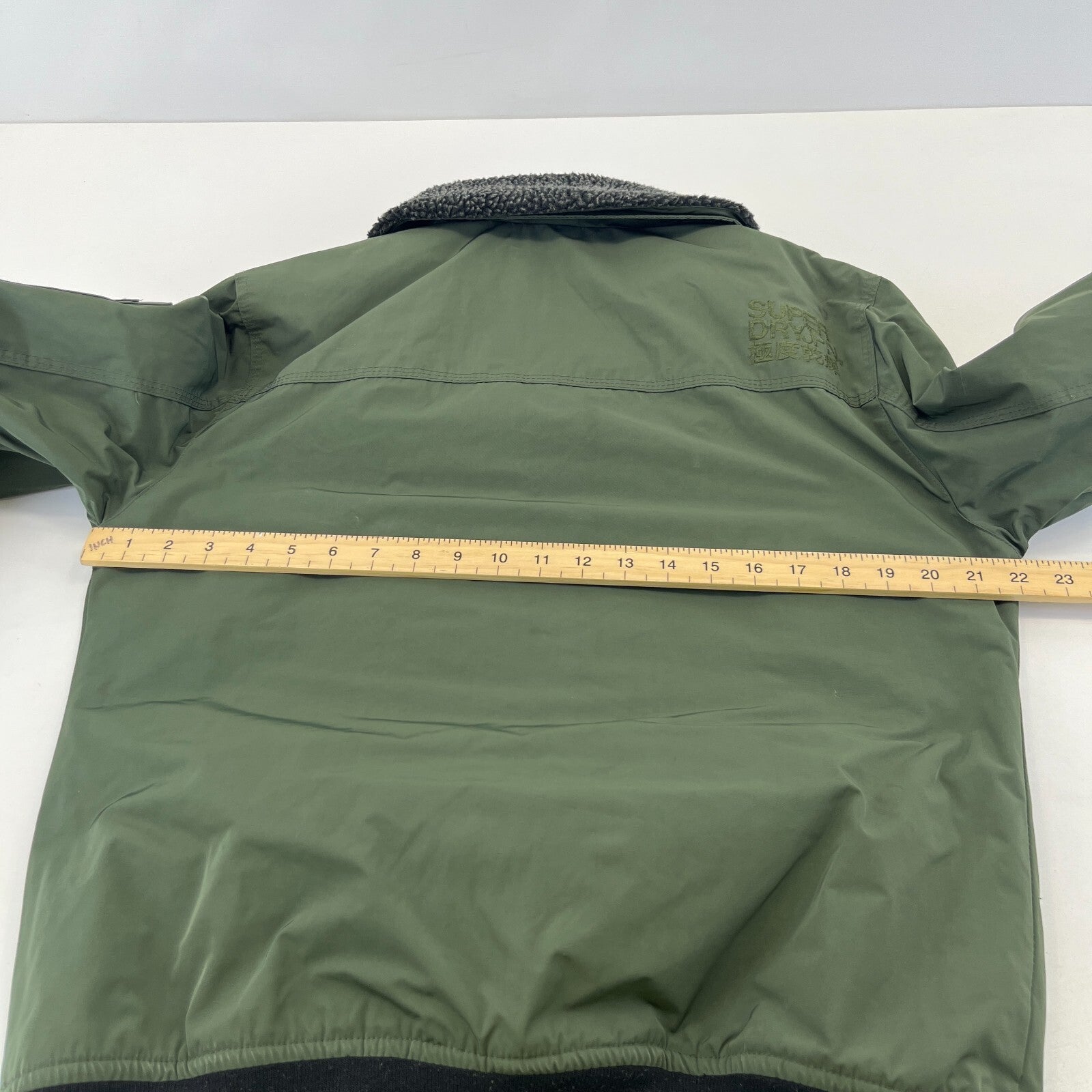 SuperDry 23rd Squadron Aviator Bomber Jacket Dark Green w/ Sherpa Collar size L