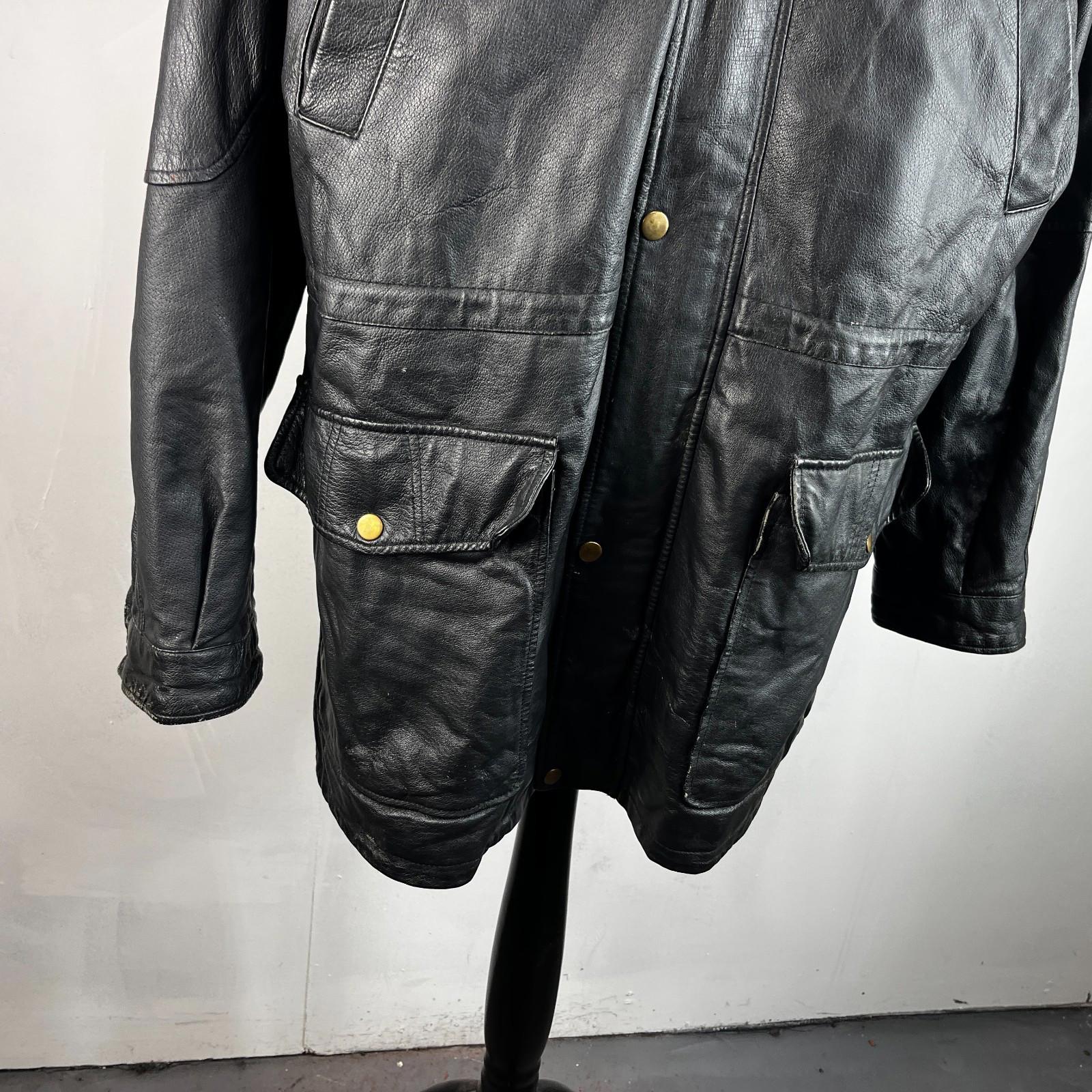 Paragon Mens Mid Length Leather Jacket Coat size XL in Black