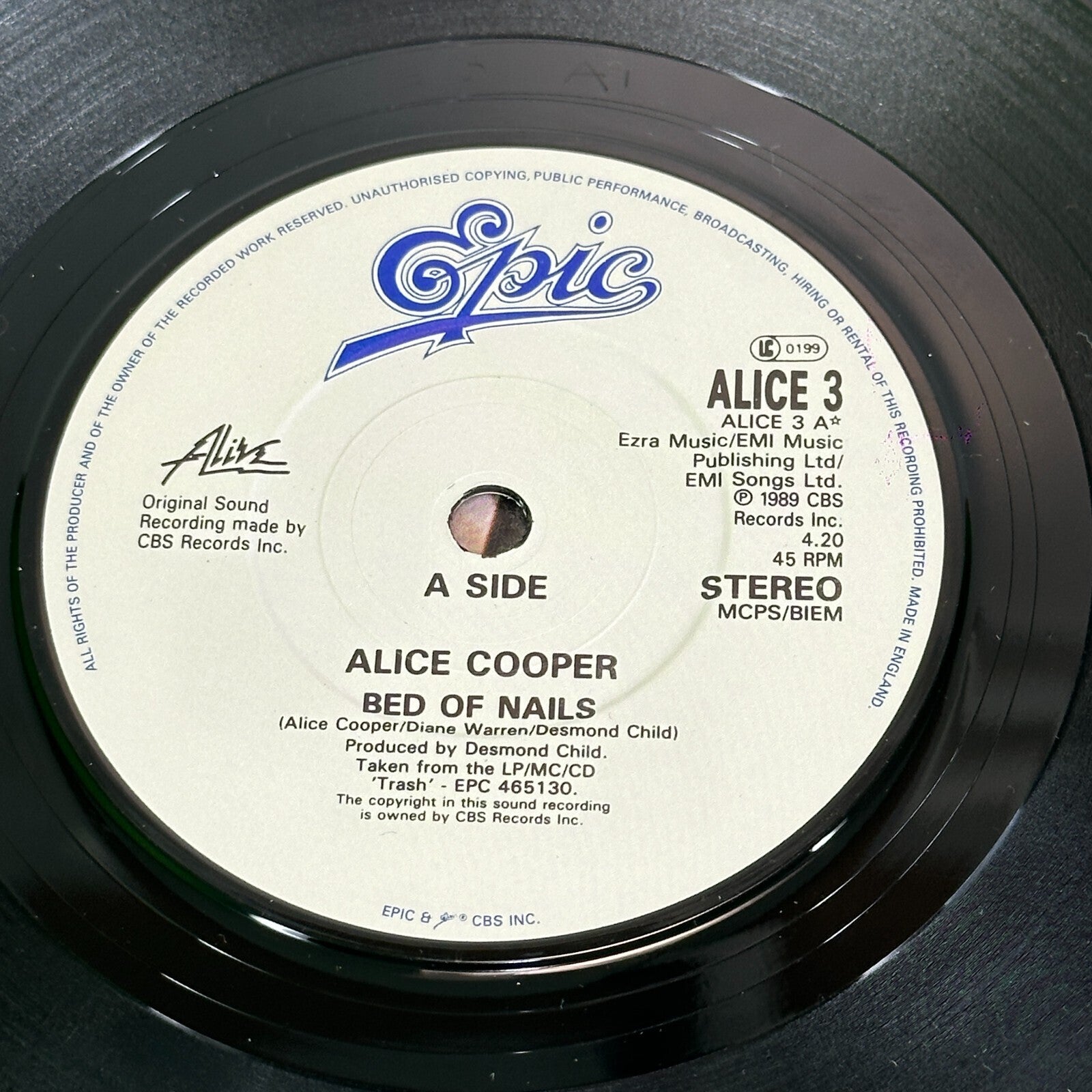 Alice Cooper – Bed Of Nails / I'm Your Gun 7" Vinyl Single UK Epic 1989 Ex/Ex
