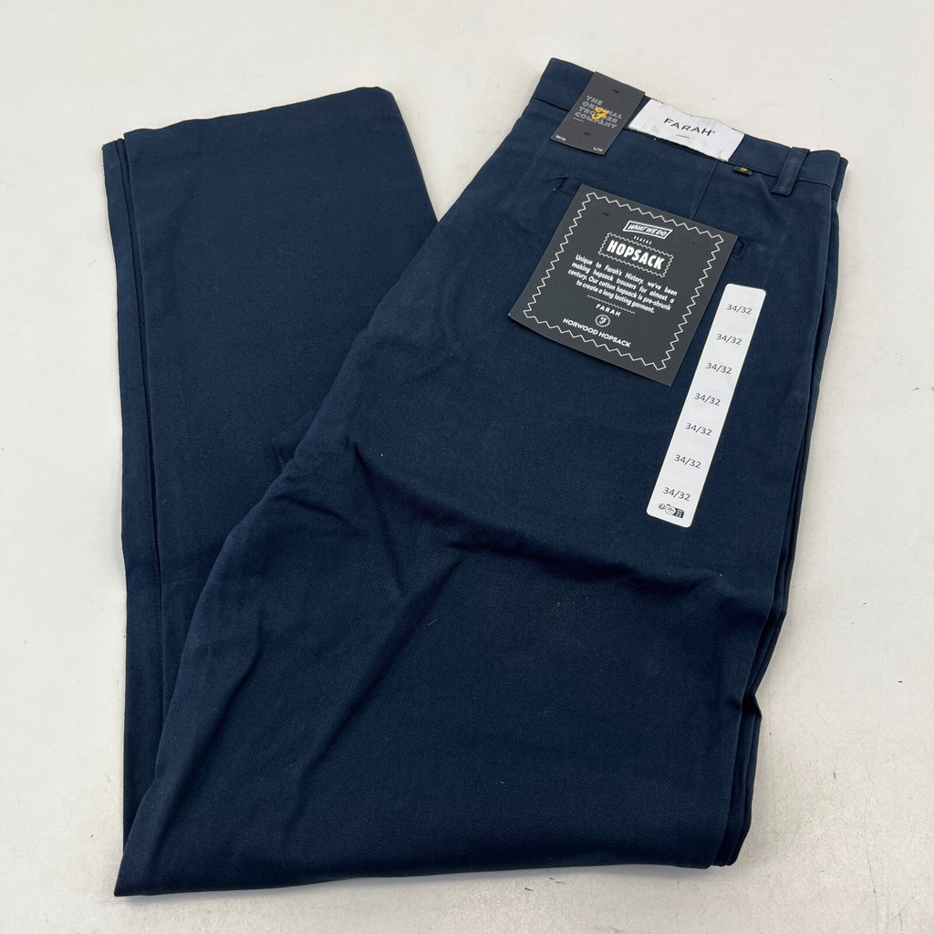 Farah Norwood Hopsack 100% Cotton Trousers Regular Fit W34" L32" True Navy Blue