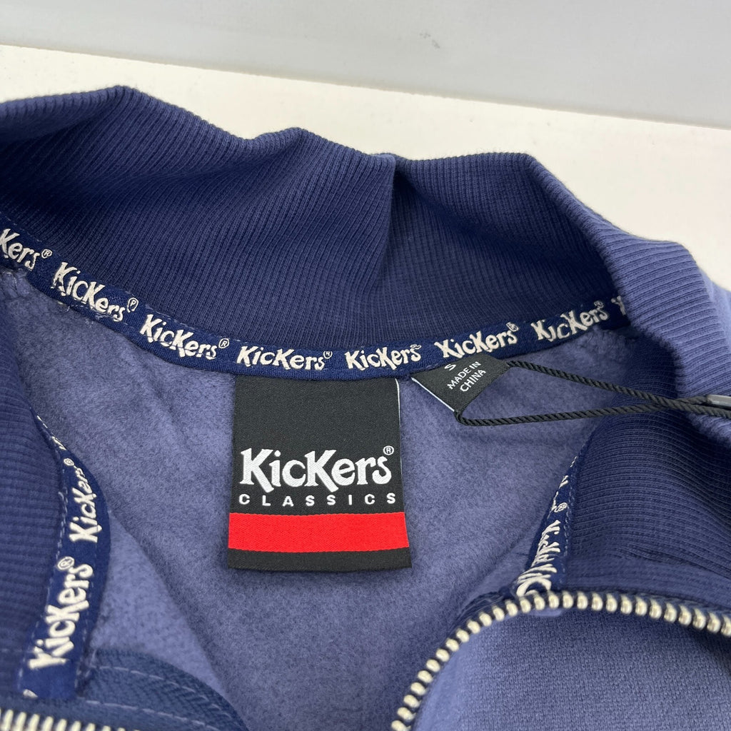 Kickers Big Spellout Blue 1/4 Zip Pullover Sweater Applique Logo size Small