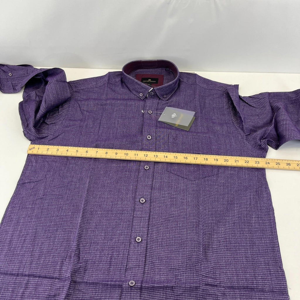 Cotton Valley Long Sleeve Shirt Purple Weave Button Down Collar UK size Large