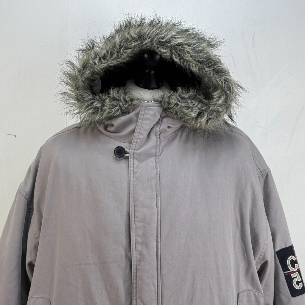 Reebok Fishtail Parka Grey with Faux Fur Fringe - size Medium Oversized