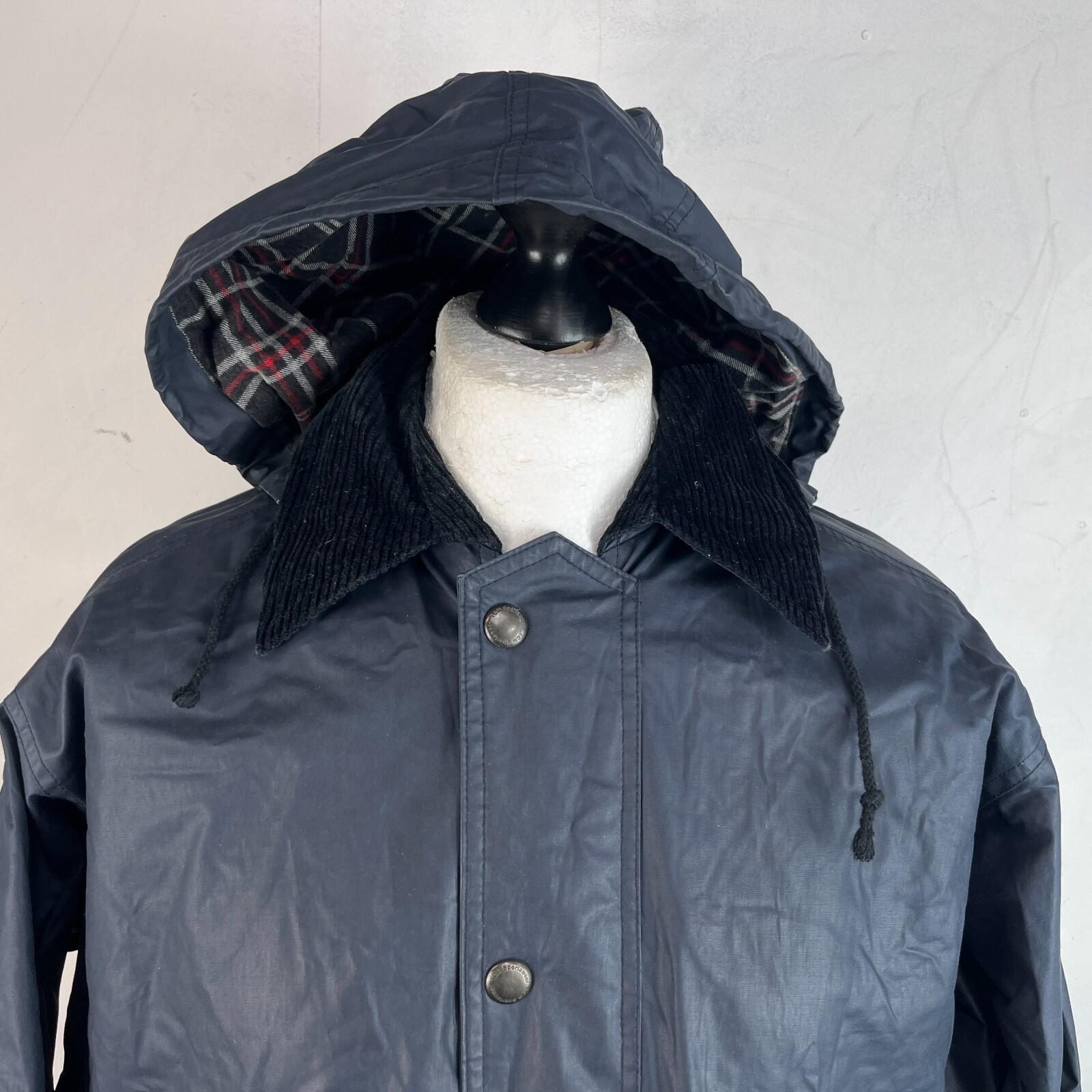 Glengreen Men's Waxed Jacket with Removable Hood in Navy Blue size Medium