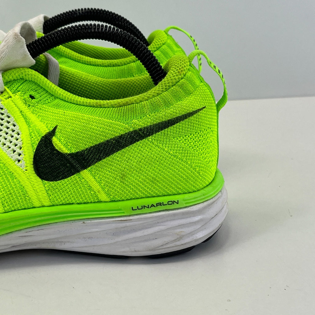 Nikes Flyknit Lunar 2 Womens Trainers Running Shoes Fluro Green & White UK 7.5