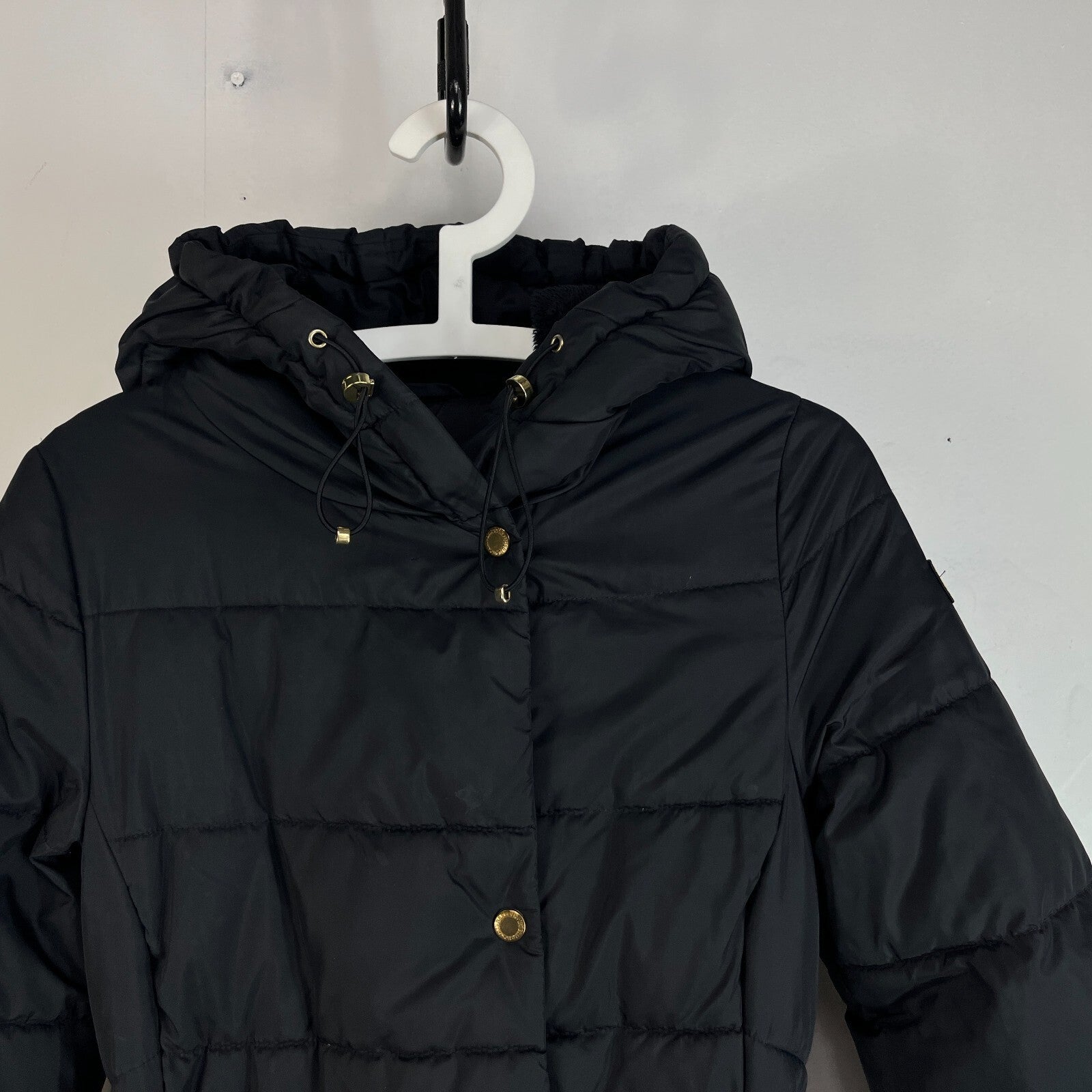 Barbour International Track Line Long Quilted Hooded Coat - Black - UK size 6
