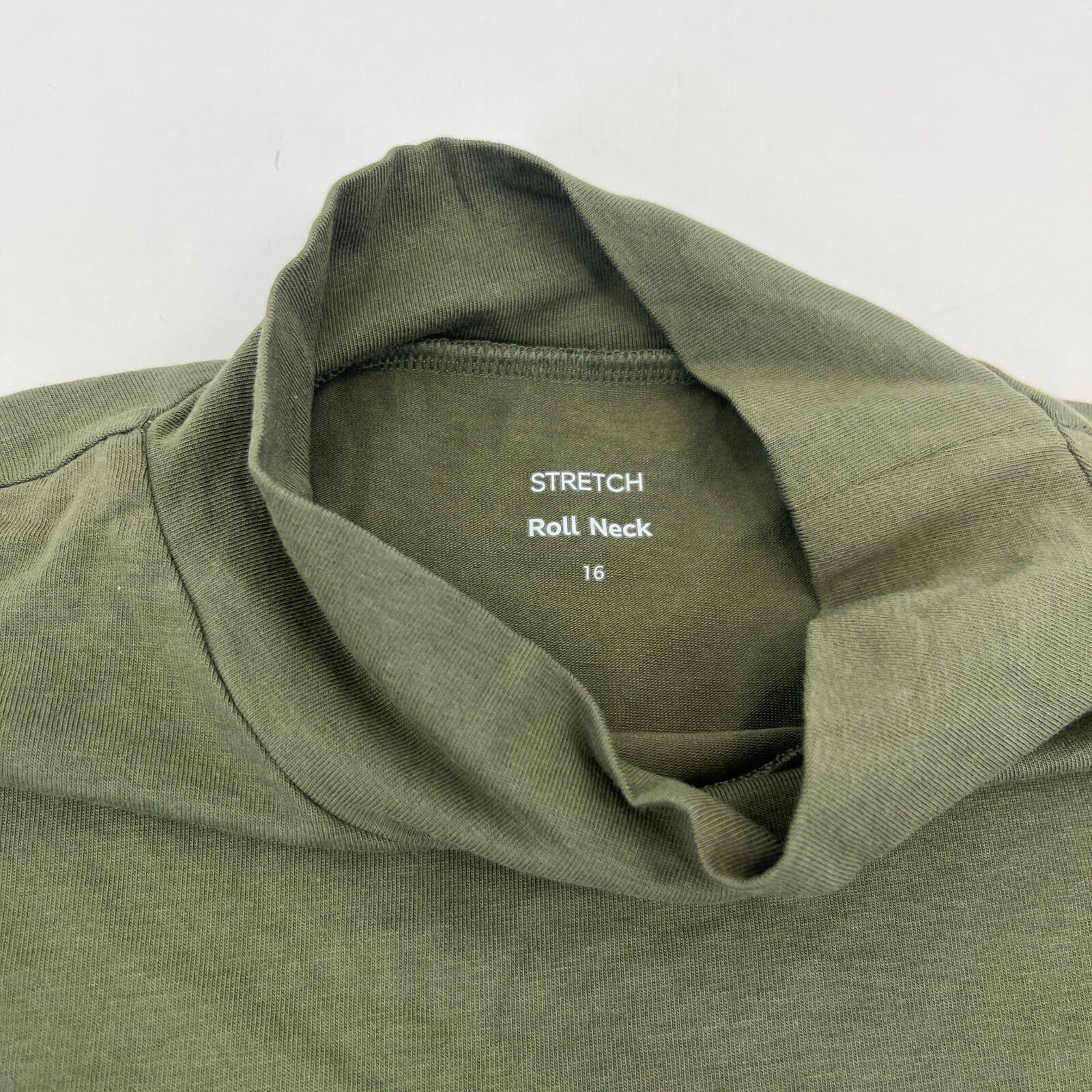 M&S Women's Stretch Roll Neck Top Olive Green Long Sleeve size 16 - New