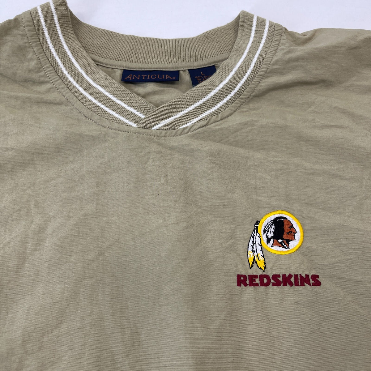 Vintage Washington Redskins NFL Nylon Pullover Top 90s Antigua Label Large Beige