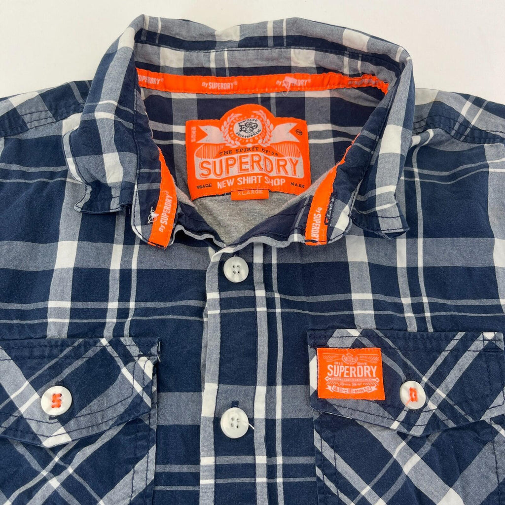SuperDry Men's Lined Check Work Chore Shirt in Blue size XL