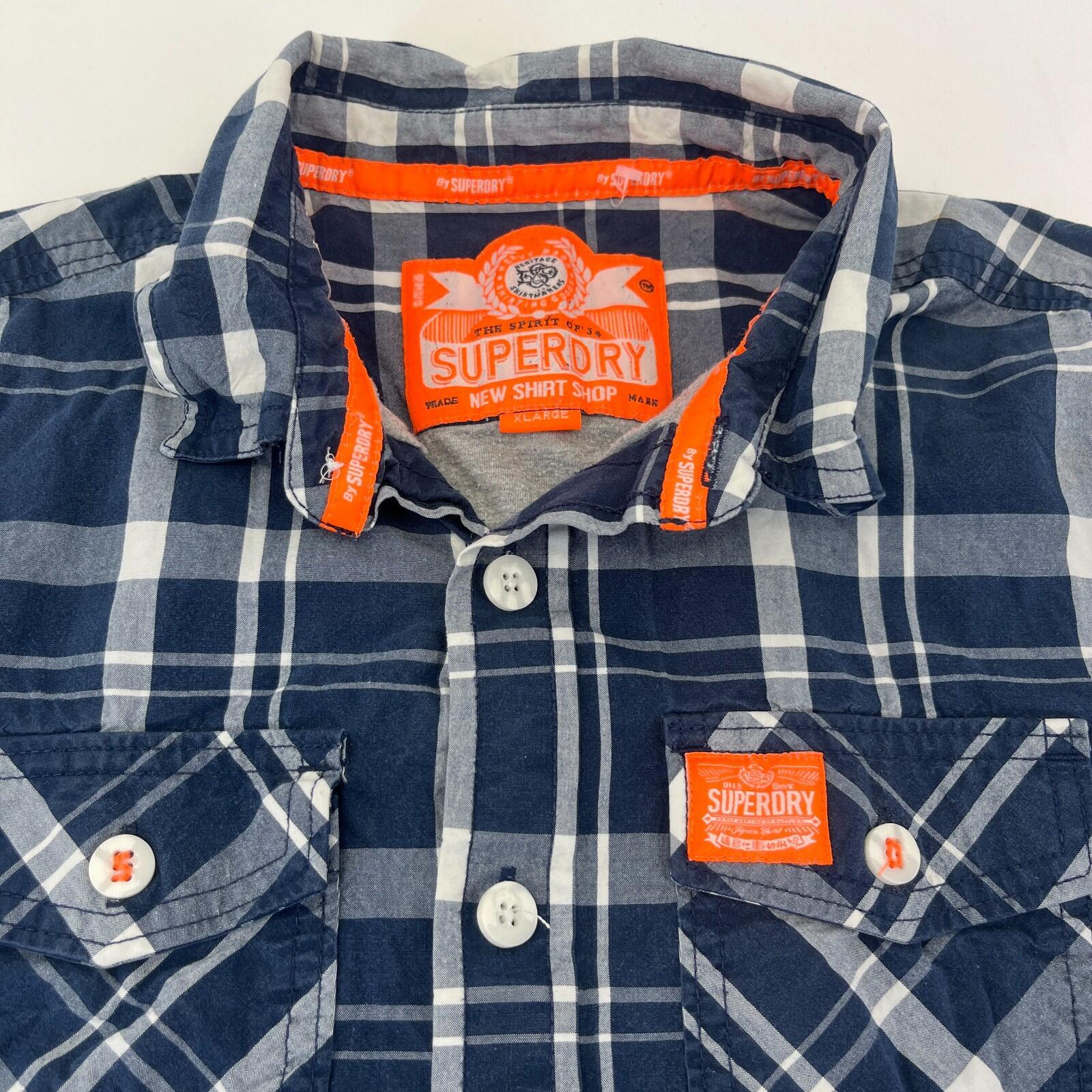 SuperDry Men's Lined Check Work Chore Shirt in Blue size XL