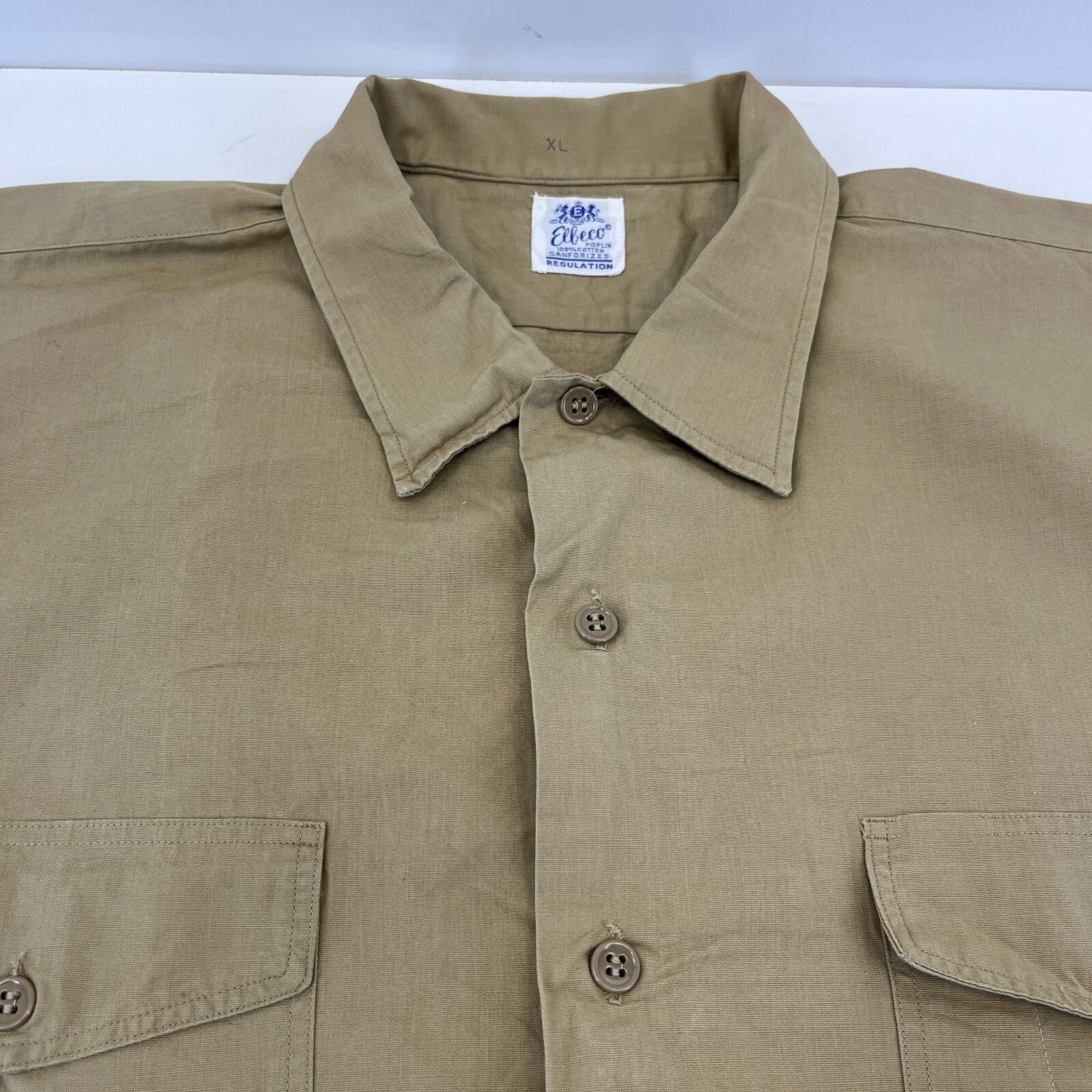 Vintage Elbeco Reeves Khaki Sanforized Poplin Workwear Shirt US Military XL