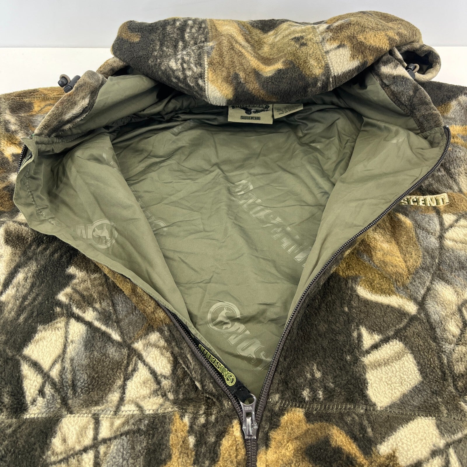 Field & Stream No-Scent Realtree Lined Fleece Jacket XL Mens Hooded Camo Hunting