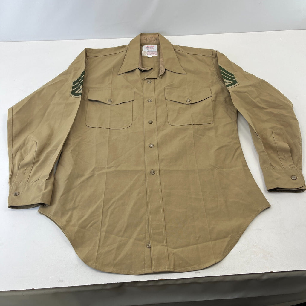Vintage American Marines Military Long Sleeve Cotton Shirt Khaki Brown size XL