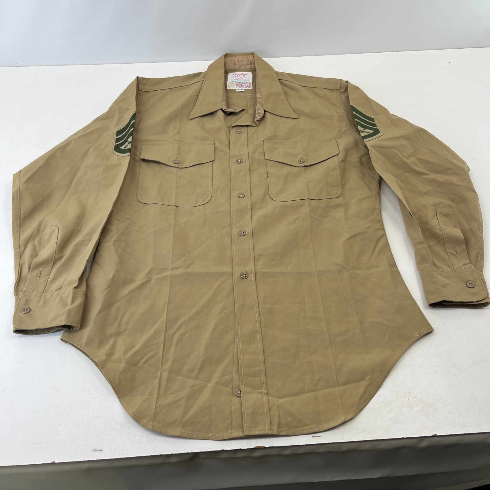 Vintage American Marines Military Long Sleeve Cotton Shirt Khaki Brown size XL