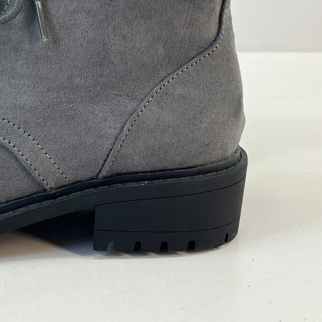 M&S Women’s Vegan Faux Suede Round Toe Ankle Boots Block Heel Side Zip Grey UK 4