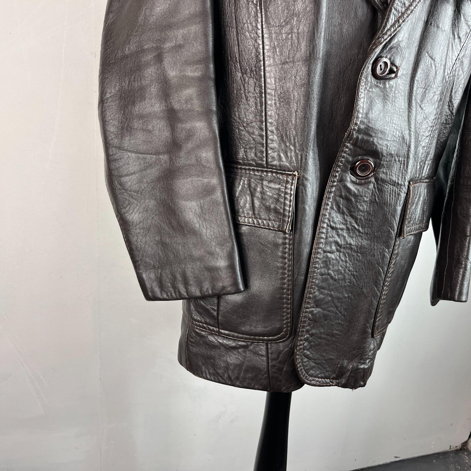 Vintage Made in London Dark Brown Leather Jacket Mid Length Retro size Large