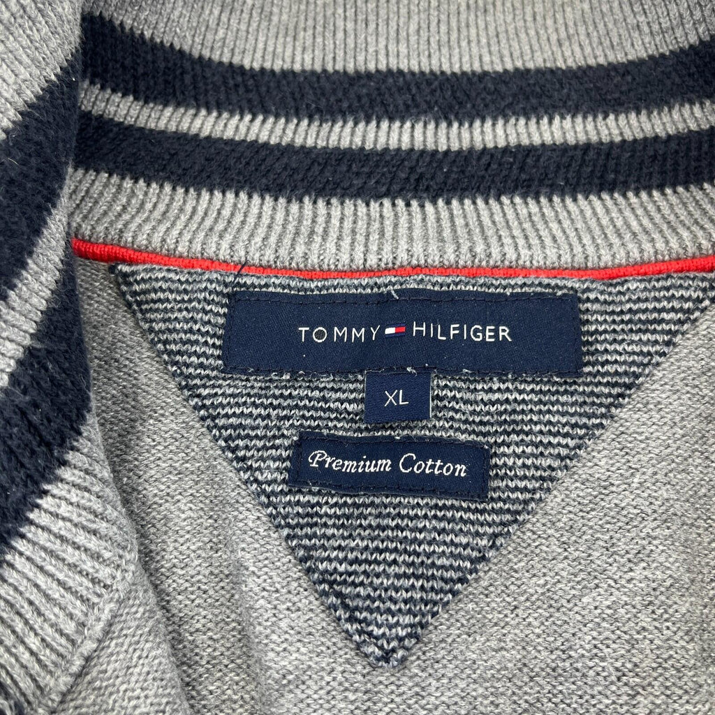 Tommy Hilfiger Mens 1/4 Zip Jumper Sweater XL Grey Funnel Neck