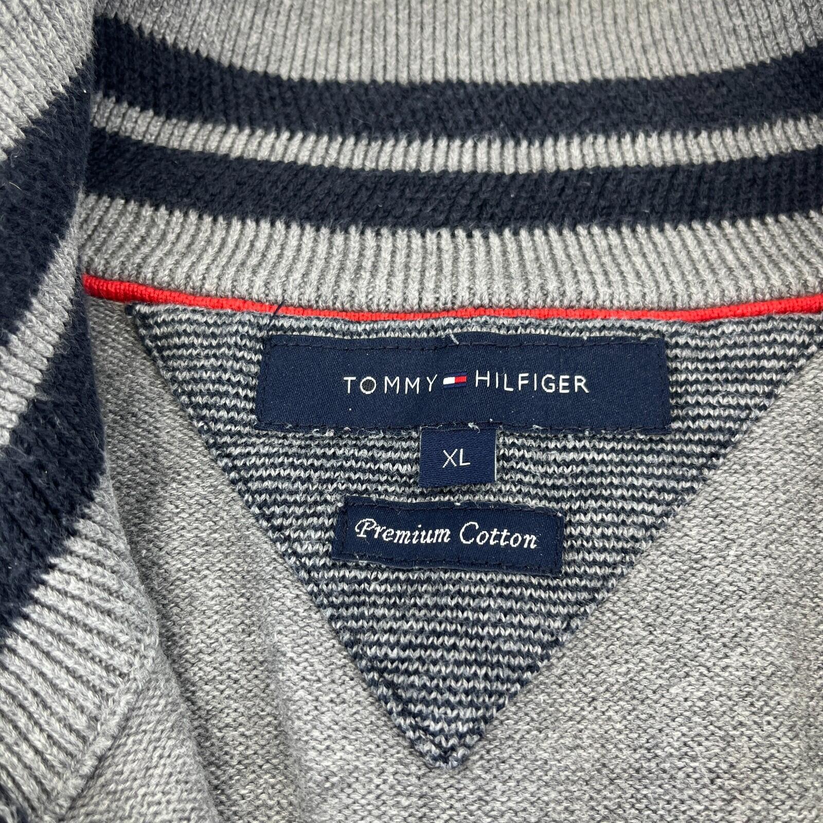 Tommy Hilfiger Mens 1/4 Zip Jumper Sweater XL Grey Funnel Neck