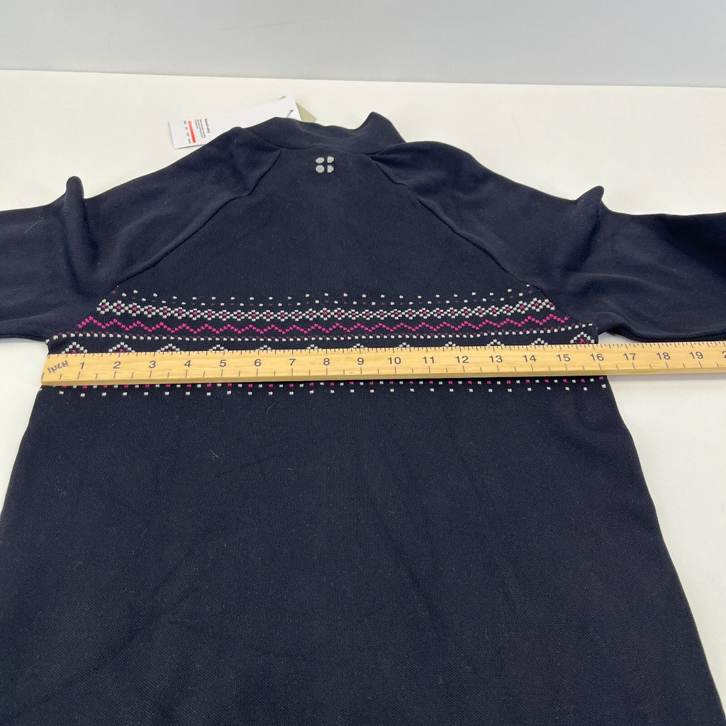 Sweaty Betty Fairisle Novelty Half Zip Base Layer Sweater Top in Black size Large - New