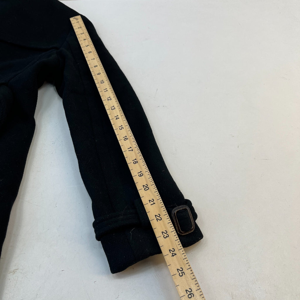 J. Crew Italian Wool Black Pea Coat Jacket Double Breasted + Belt Women’s UK 8