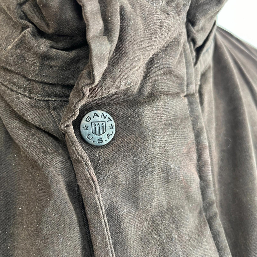 Gant Waxed Cotton Blend Field Jacket Wax Cord Collar Dark Brown Mens Large