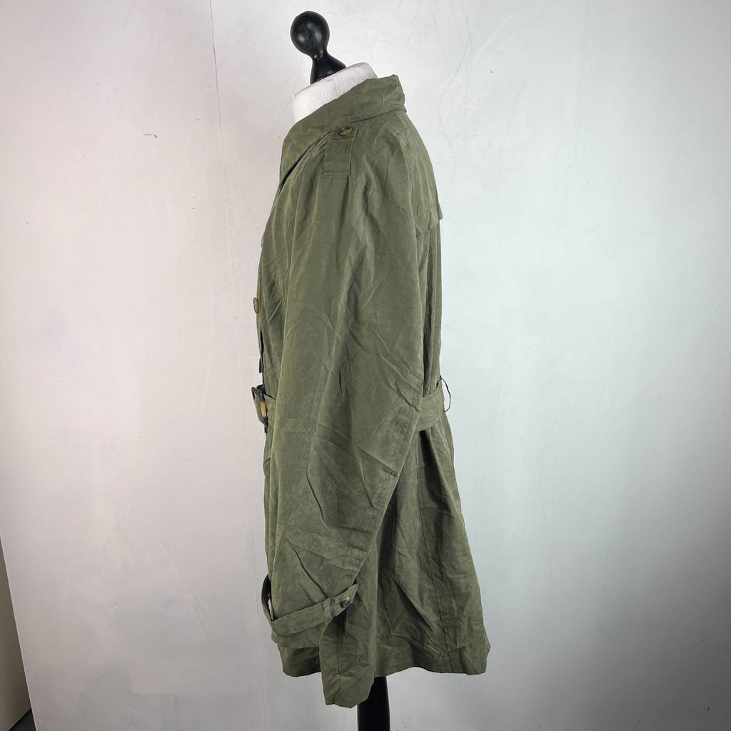 Sears Vtg Distressed Look Military Trench Coat Olive Green Belted - Women's 3XL