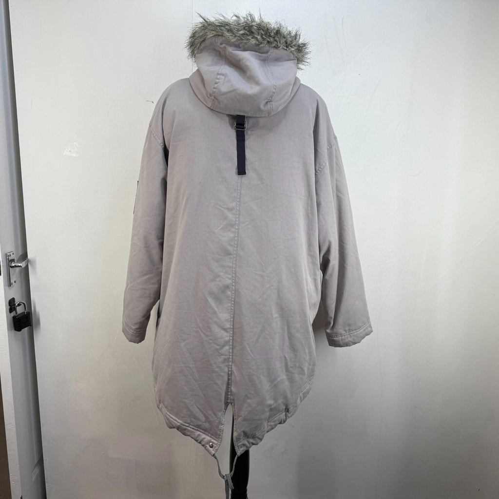 Reebok Fishtail Parka Grey with Faux Fur Fringe - size Medium Oversized