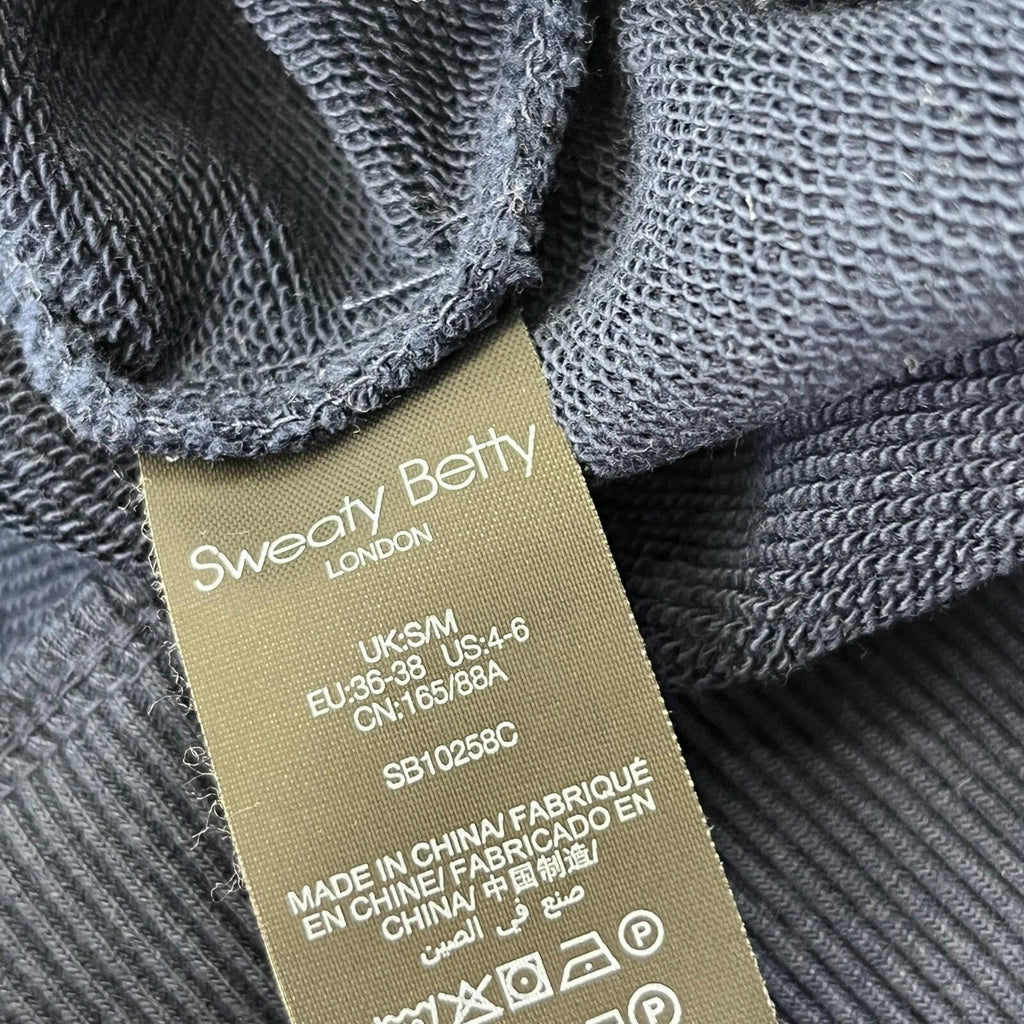 Sweaty Betty Revive Cropped Half Zip Sweatshirt Navy Blue & White size S/M