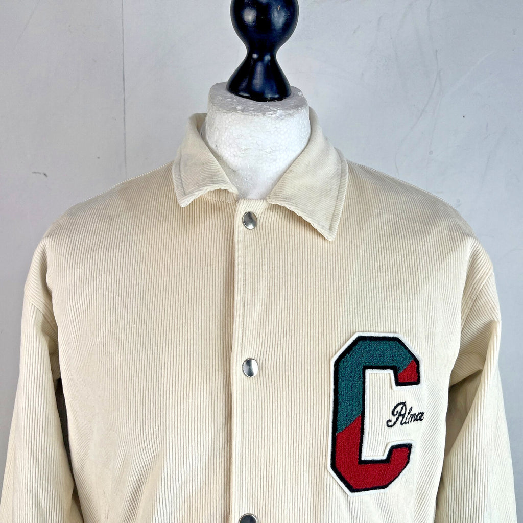 Rare Alma de Ace Coca Cola Micro Cord Varsity Jacket size Small in Cream