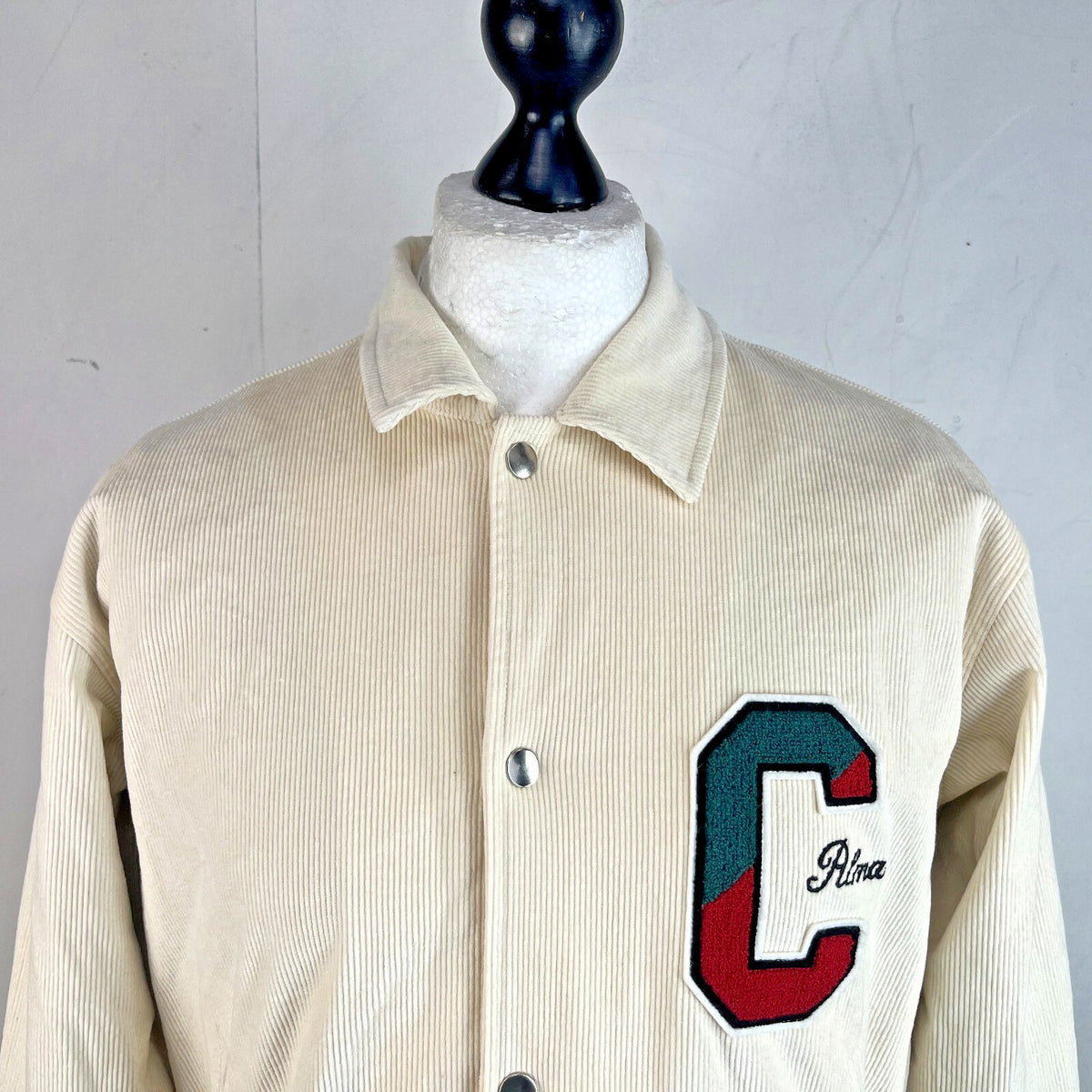 Rare Alma de Ace Coca Cola Micro Cord Varsity Jacket size Small in Cream